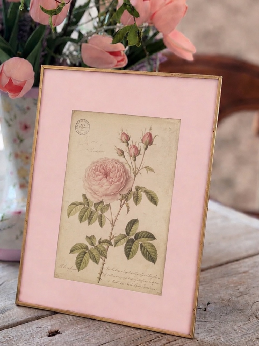 Kenar Home Brass Trimmed Pink Mat Accent Photo Frame. Neutral | Pastel | Coquett